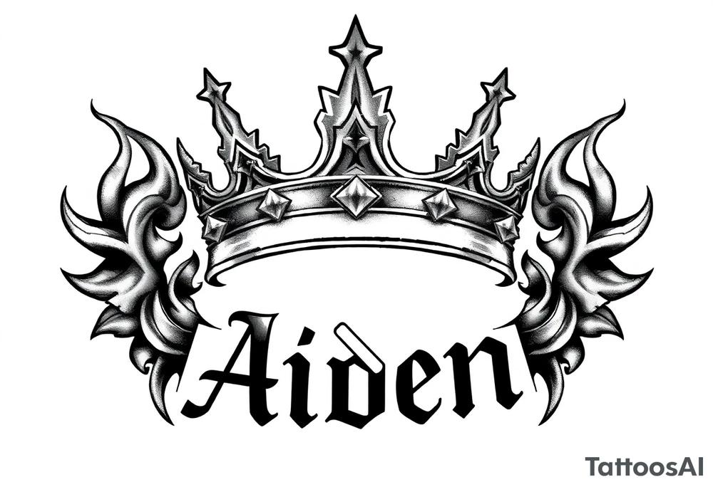 Kings crown above the name Aiden tattoo idea