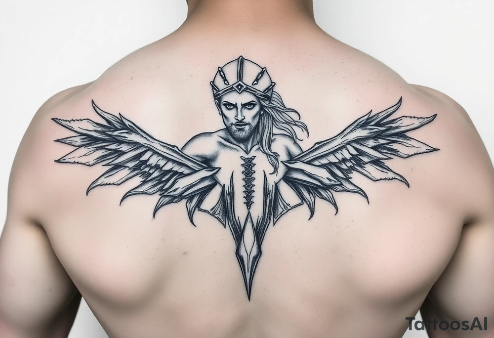 El cuerpo completo e la diosa griega Temis le suben rodeando dos escorpiones tattoo idea