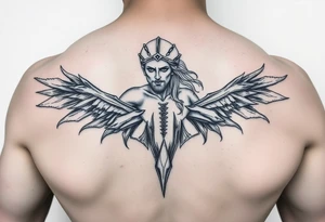 El cuerpo completo e la diosa griega Temis le suben rodeando dos escorpiones tattoo idea