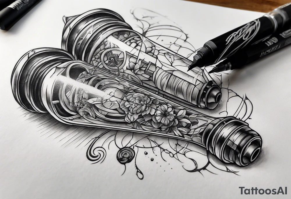 Broken suspension components inside human leg tattoo idea