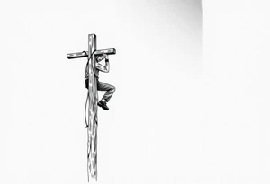 power lineman climbing a wooden 12kv pole. Make the pole a cross that has a hidden resemblance to god. tattoo idea