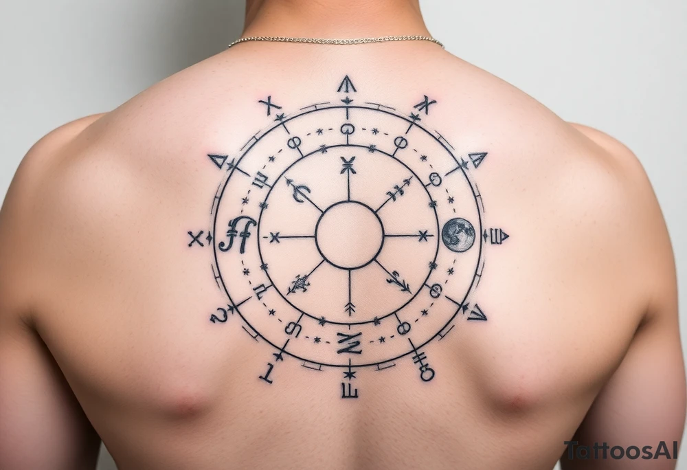 Zodiac constellation map with sagittarius mom two cancer kids and 2 aries kids with stars and Jupiter,  mars, and the moon as ruling planet tattoo tattoo idea