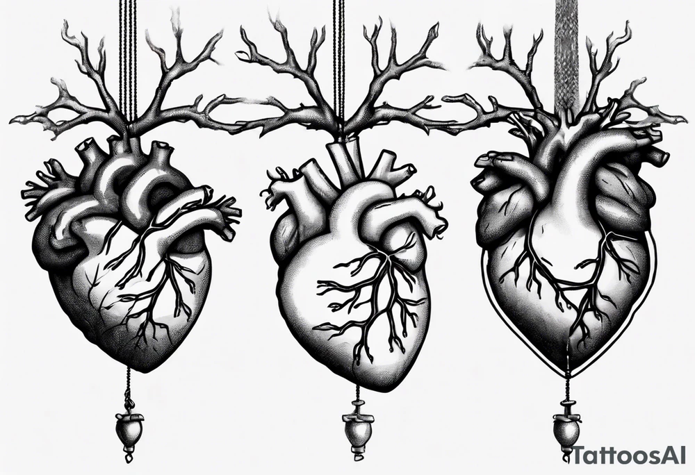 Anatomical heart on a string, anatomical brain on a string, woman's hand holding two ends of the string tattoo idea