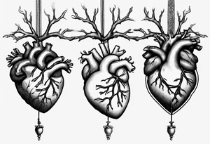 Anatomical heart on a string, anatomical brain on a string, woman's hand holding two ends of the string tattoo idea