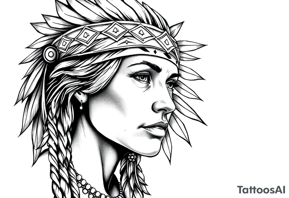 Female Native American with headband tattoo idea