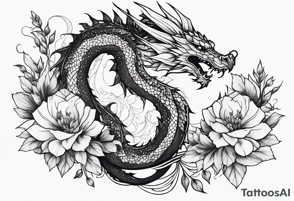 Dragon with September birth flower spine tattoo tattoo idea
