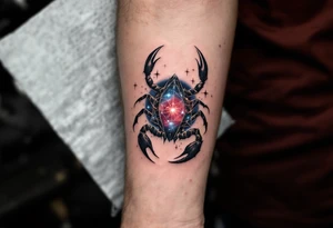 Rising with passion and danger, the Scorpius constellation lights the sky with crimson and sapphire fire in closure of its star constellation tattoo idea
