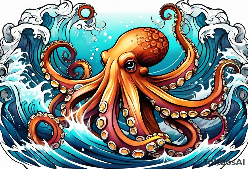 Octopus peaceful waves tattoo idea