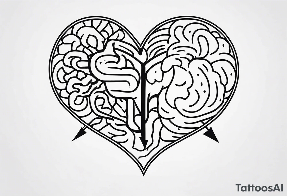 Picture of a heart and brain with a down arrow tattoo idea