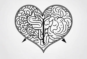 Picture of a heart and brain with a down arrow tattoo idea