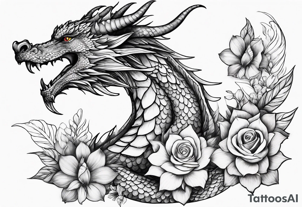 Dragon with flower tattoo idea