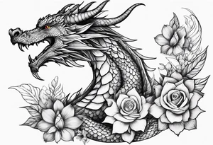 Dragon with flower tattoo idea