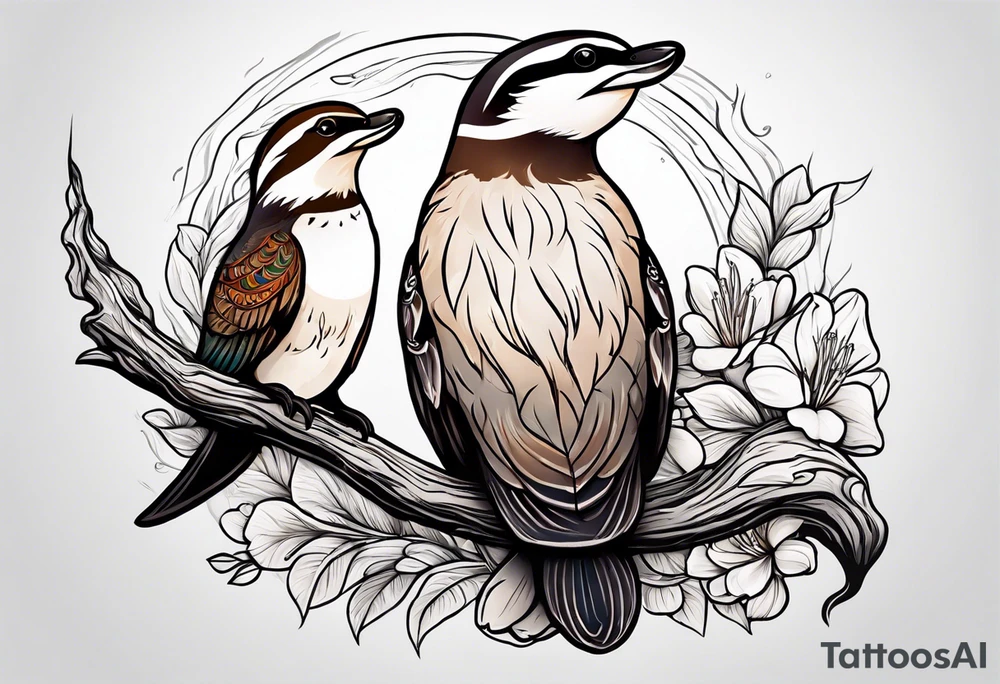 Otter and flicker bird as friends tattoo idea