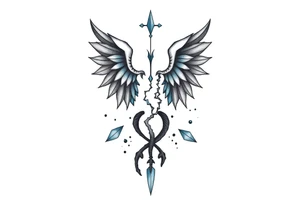 A minimalist tattoo that represents a shattered and betrayed gemini woman who fought hard throughout this year. With colors blue and black. Make it unique and rare. Without leaves and stem. tattoo idea