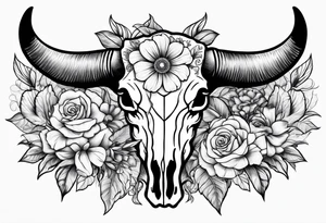 bull skull with flowers tattoo idea