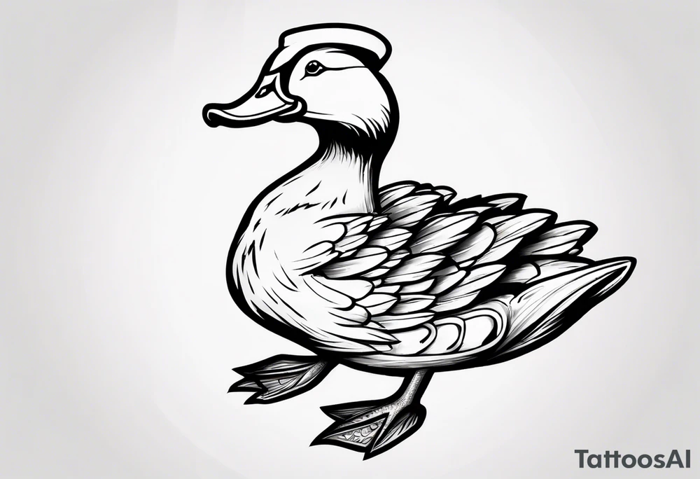 tatouage d’un canard avec un béret et une baguette sous l’aile tattoo idea