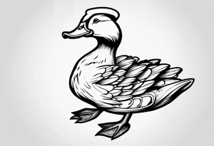 tatouage d’un canard avec un béret et une baguette sous l’aile tattoo idea