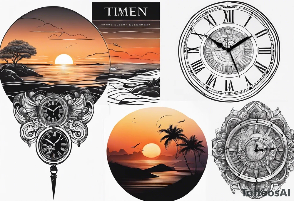 time element in sunset for man simple design tattoo idea