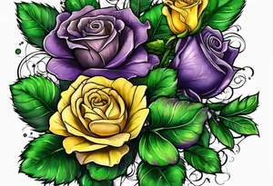 Yellow rose, purple thistle, and green shamrock with lettering KND tattoo idea