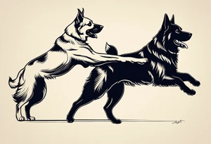 a black German shepherd and a golden retriever fighting tattoo idea