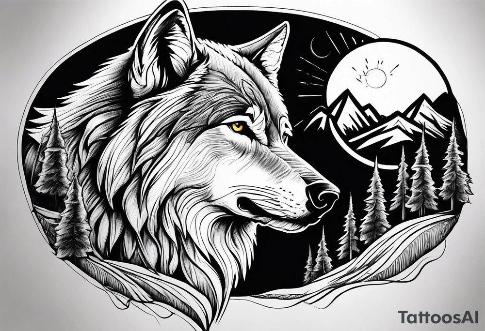 Mountains, wolf in it tattoo idea