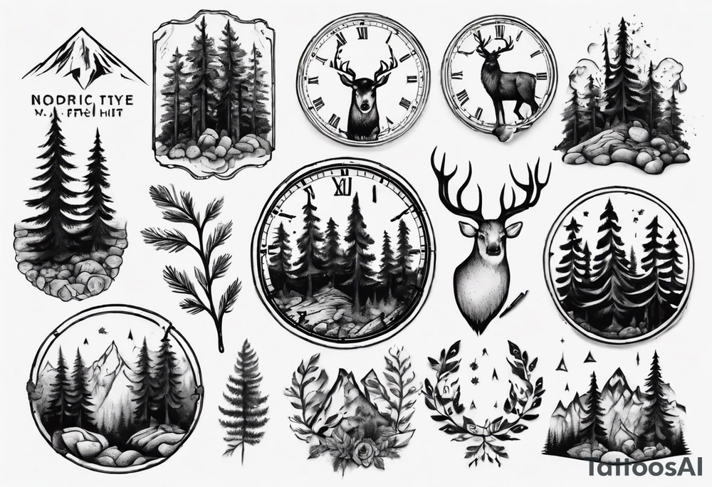 Nordic, with time, living in present, forest, muscular tattoo idea