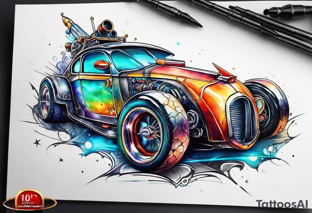 futuristic rocket time machine car tattoo idea