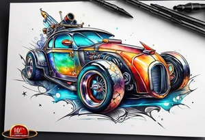 futuristic rocket time machine car tattoo idea