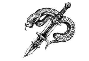 mystical snake coiled around an ancient dagger with jeweled hilt tattoo idea