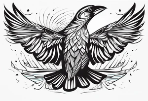 Corbeau en position de vol, avec le nom d'Emma au dessus del ailes tattoo idea