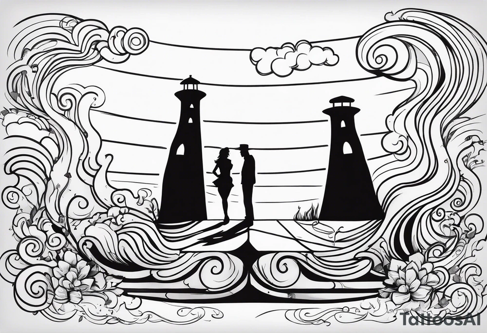 2 black shadows of people standing over 2 dead siloets tattoo idea