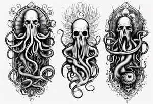 lovecraft long tattoo to put on the forearm, with eye and tentacle tattoo idea