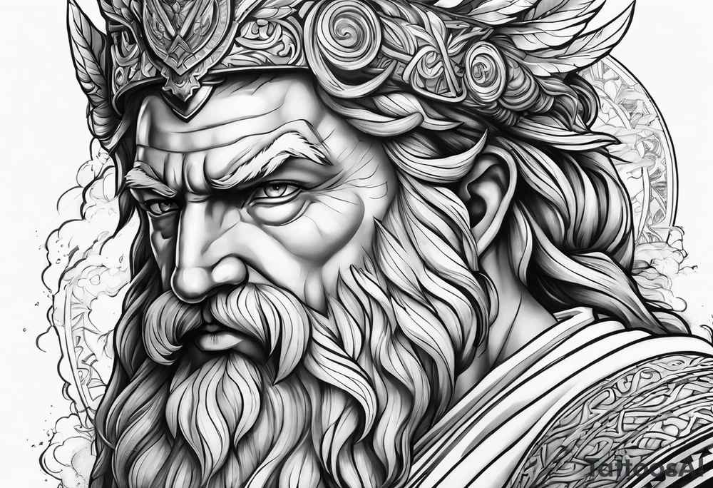 Zeus cała postać z piorunami dwoma tattoo idea