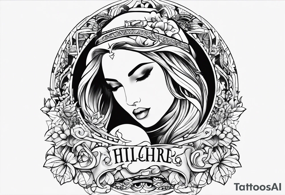 FℲ lettering with women’s body outline tattoo idea