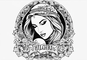 FℲ lettering with women’s body outline tattoo idea