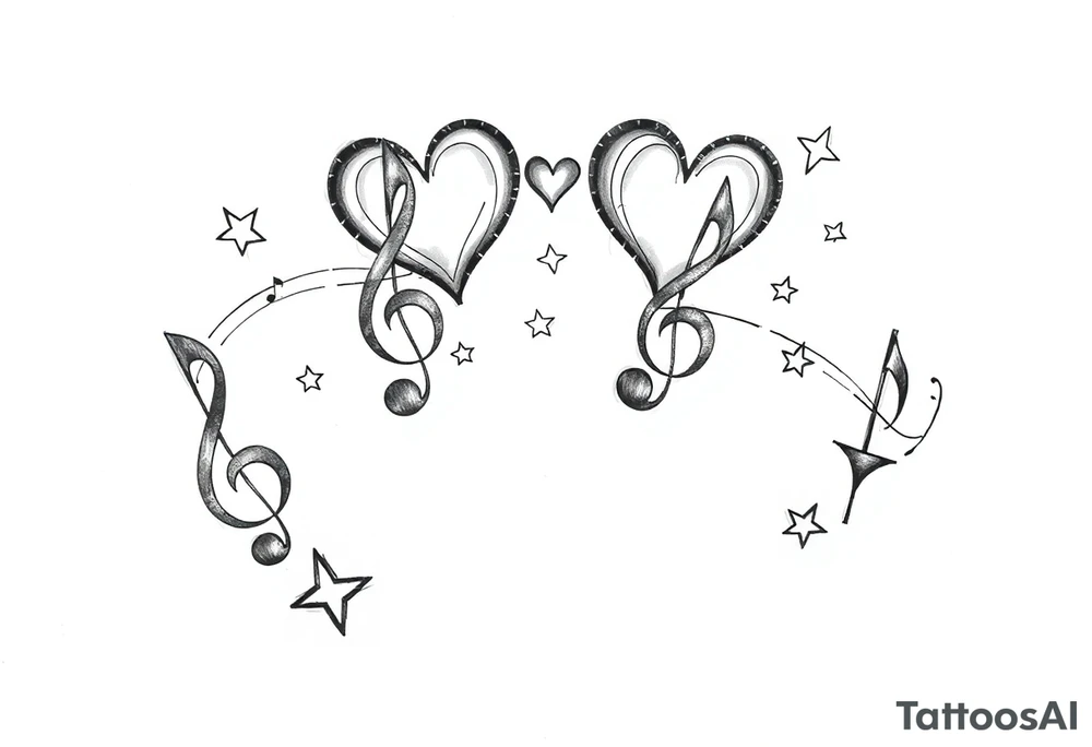 music notes hearts and stars tattoo idea