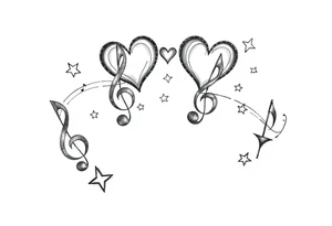 music notes hearts and stars tattoo idea