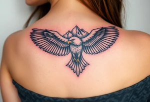 majestic eagle spreading wings against mountain peaks tattoo idea