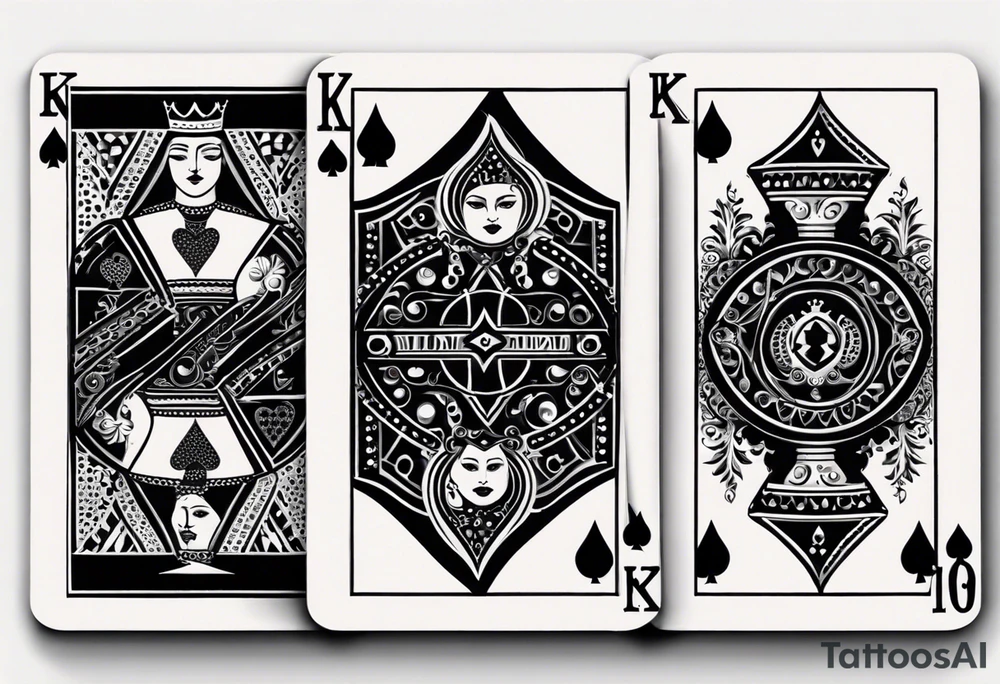 one playing card with both queen of hearts and king of spades in minimalistic style tattoo idea