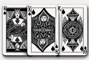 one playing card with both queen of hearts and king of spades in minimalistic style tattoo idea