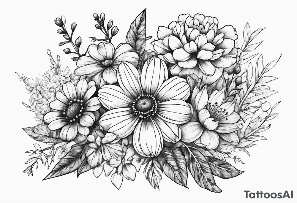 small long wildflower bouquet tattoo idea