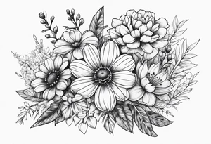 small long wildflower bouquet tattoo idea