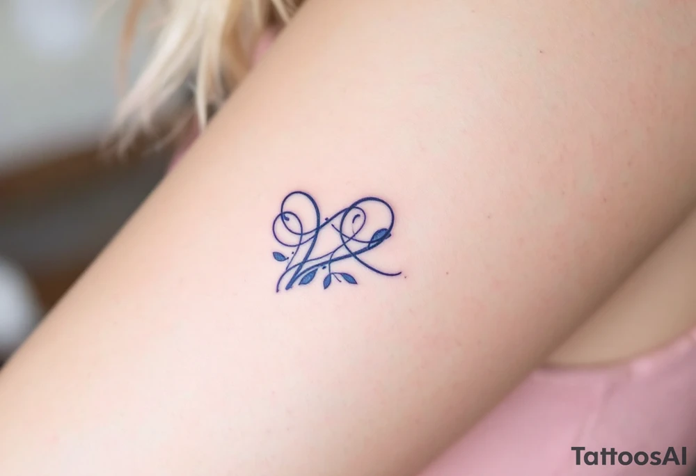 A silver  ᚹ symbol for love rune with blue accents, surrounded by violet tattoo idea