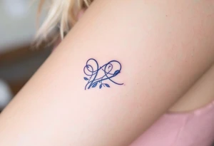 A silver  ᚹ symbol for love rune with blue accents, surrounded by violet tattoo idea