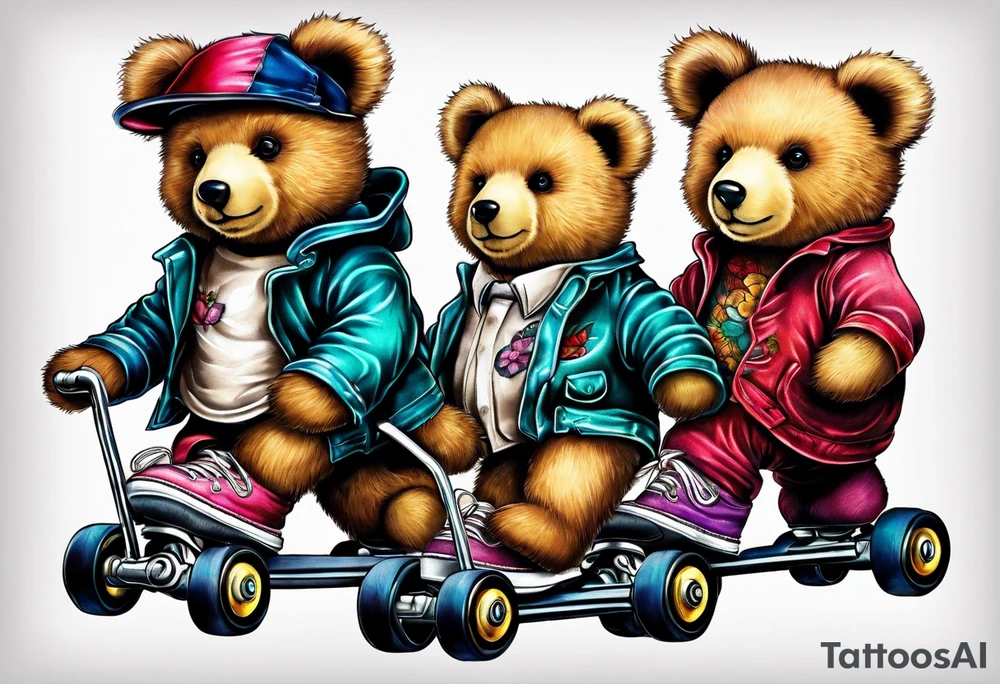 teddy bears wearing rollerskates tattoo idea