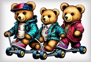 teddy bears wearing rollerskates tattoo idea