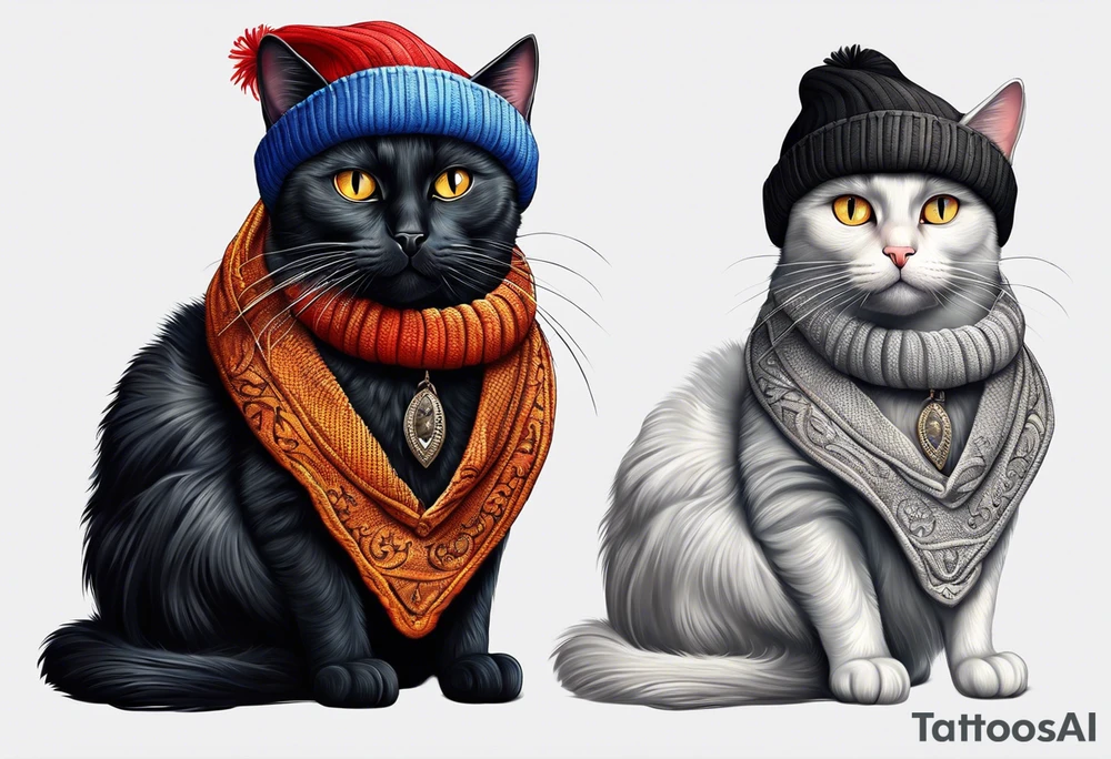 Black cat with a funny hat and a sweater tattoo idea