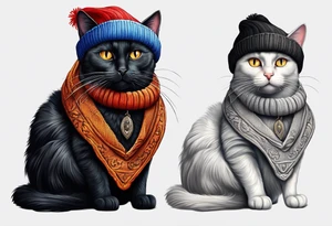Black cat with a funny hat and a sweater tattoo idea