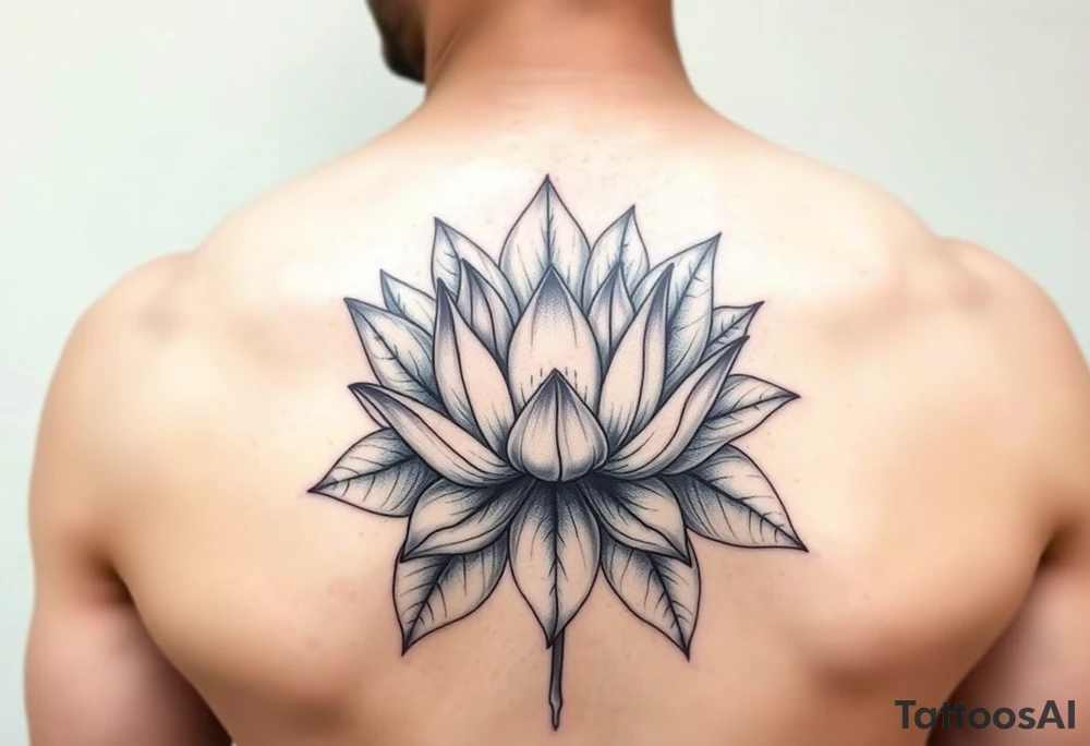 Beautiful lotus flower bomb with open leaves tattoo idea