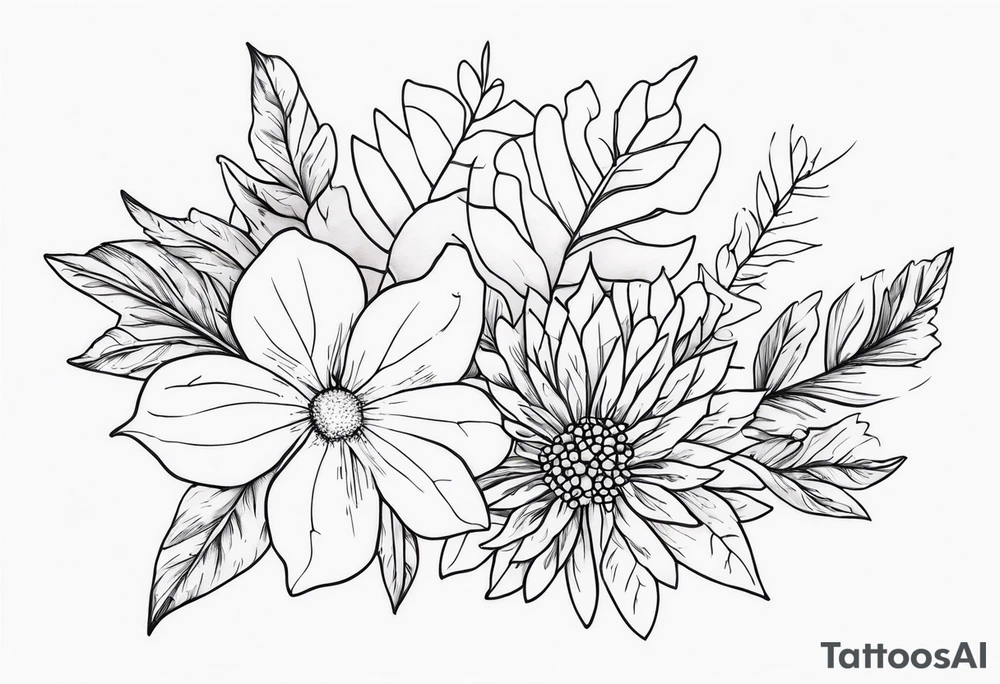 Leaves and wild flowers tattoo idea